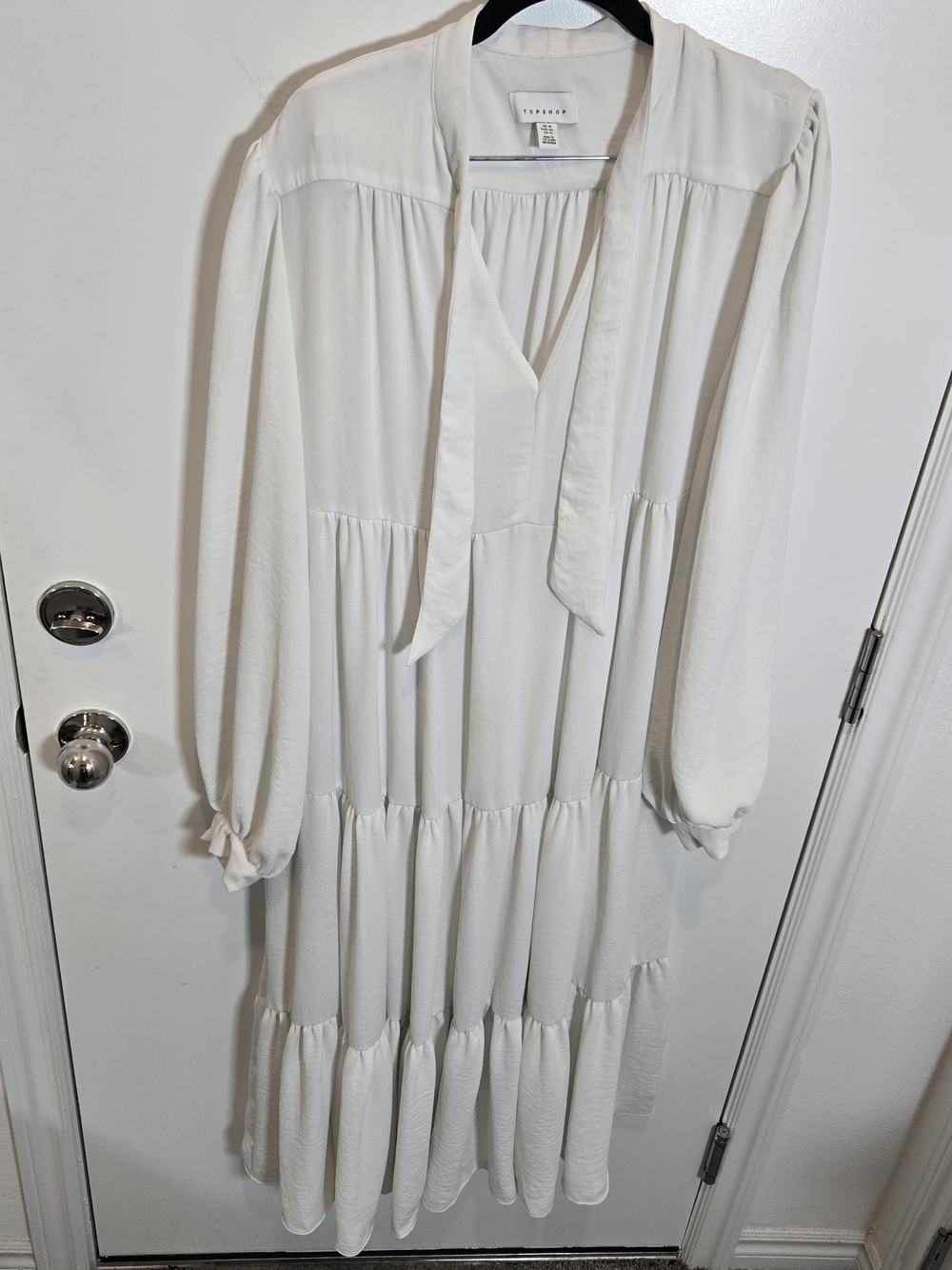 Topshop Cream Tiered Maxi Dress with Tie Neck